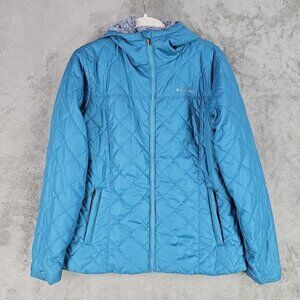 Columbia Copper Crest Hooded Jacket Womens L Blue Quilted Plush Fleece Lined
